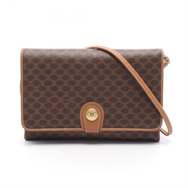 CELINE Macadam Shoulder crossbody Bag PVC coated canvas leather Brown Used Women