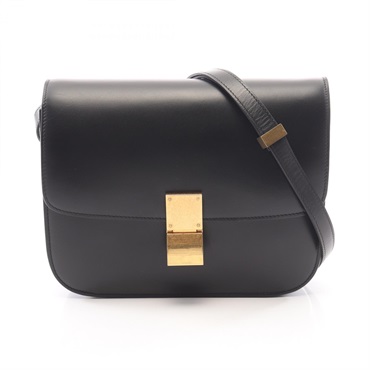 CELINE Classic Box Medium Shoulder hand Bag leather Black Used Women