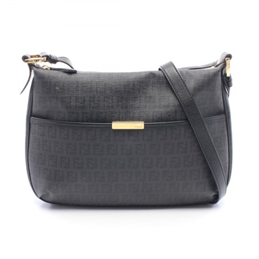 FENDI Zucchino Shoulder Crossbody Bag 8BT206 canvas leather Gray Black Used