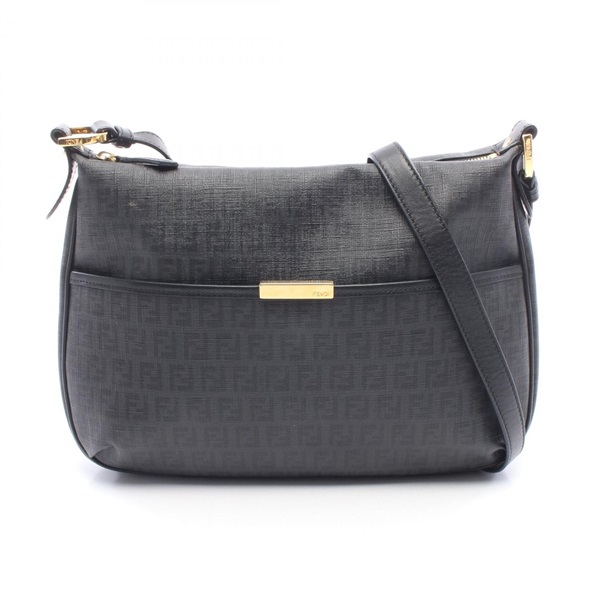 FENDI Zucchino Shoulder Crossbody Bag 8BT206 canvas leather Gray Black Used