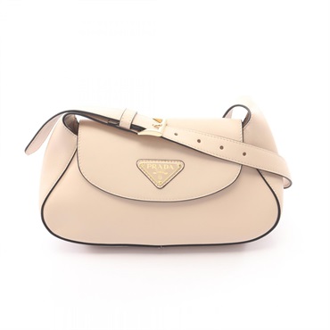 PRADA Patina Small Triangle Logo Shoulder Handbag leather Beige Used Women