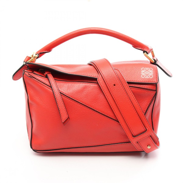 LOEWE PUZZLE BAG SMALL shoulder crossbody Handbag leather Red Used Women