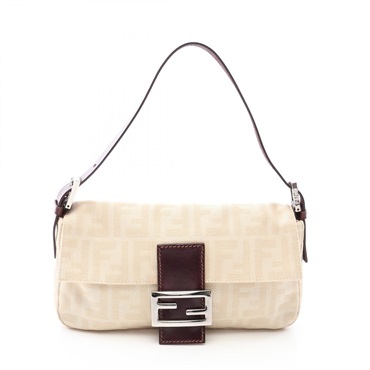 FENDI Mamma Bucket Shoulder Handbag canvas leather Beige Brown Used Women