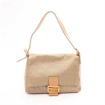FENDI Mamma Bucket Zucchino Shoulder Handbag canvas leather Beige Used Women