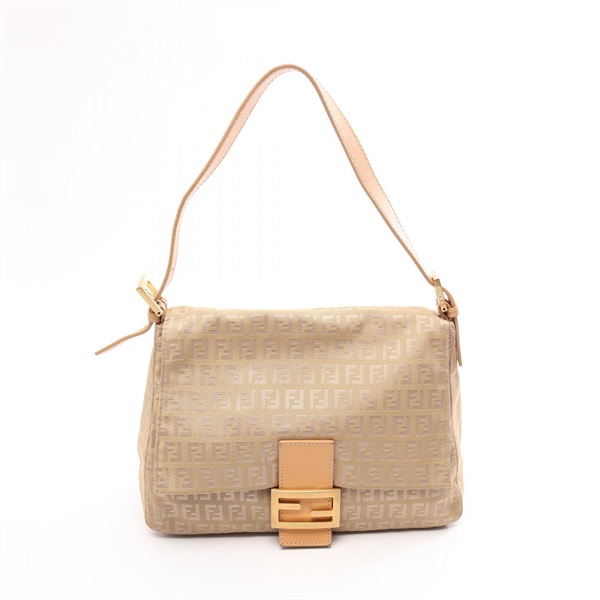 FENDI Mamma Bucket Zucchino Shoulder Handbag canvas leather Beige Used Women