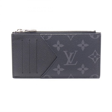LOUIS VUITTON Coin Card Holder M29656 Monogram eclipse canvas leather used Black