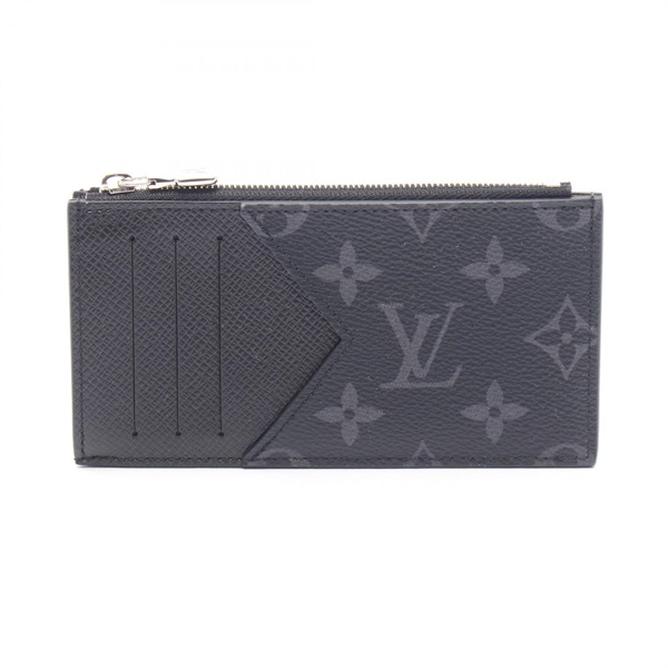 LOUIS VUITTON Coin Card Holder M29656 Monogram eclipse canvas leather used Black