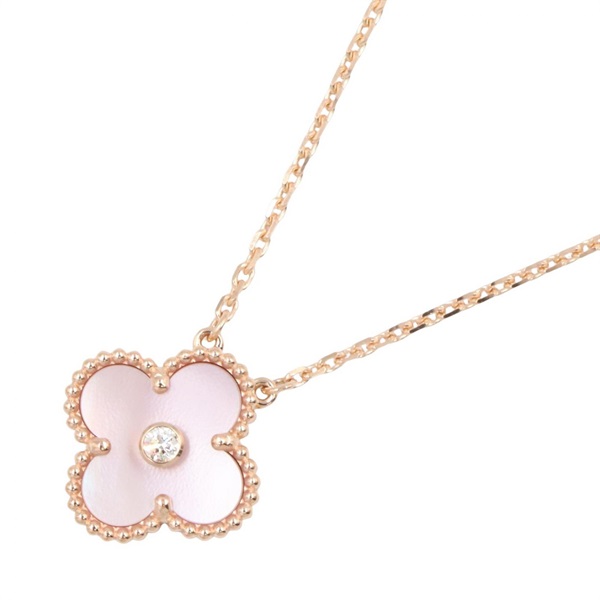 Van Cleef & Arpels Vintage Alhambra Diamond Pink Mother-of-Pearl Necklace 18KRG