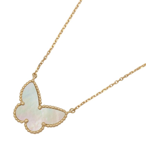 Van Cleef & Arpels Lucky Alhambra Papillon Mother of Pearl Necklace 18KYG Women
