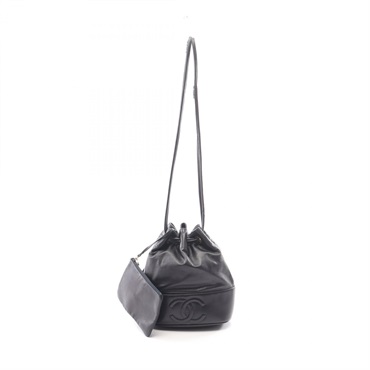 CHANEL COCO Mark Chain Drawstring Purse Shoulder Bag Lamb leather Black GHW Used