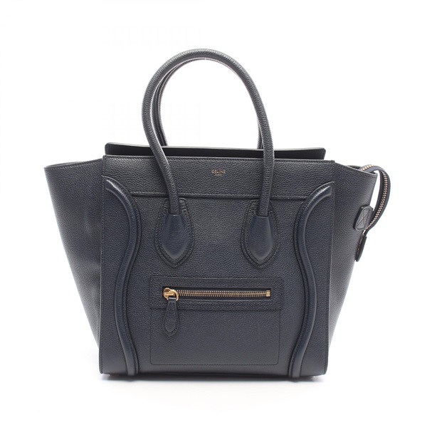 CELINE Luggage micro shopper tote Handbag leather Navy Used Women