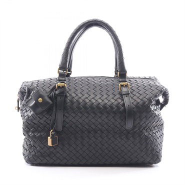 BOTTEGA VENETA Intrecciato shoulder Handbag leather Black Used Women