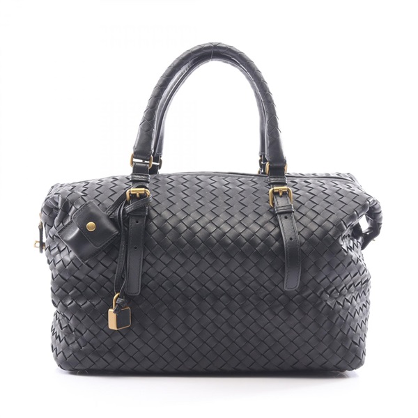 BOTTEGA VENETA Intrecciato shoulder Handbag leather Black Used Women