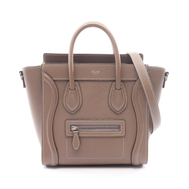 CELINE Luggage Nano Shopper shoulder crossbody Handbag 189243 leather Moka Used