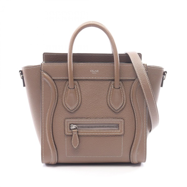 CELINE Luggage Nano Shopper shoulder crossbody Handbag 189243 leather Moka Used