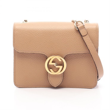 GUCCI Interlocking G Shoulder Crossbody Bag 510304 leather Beige GHW Used Women
