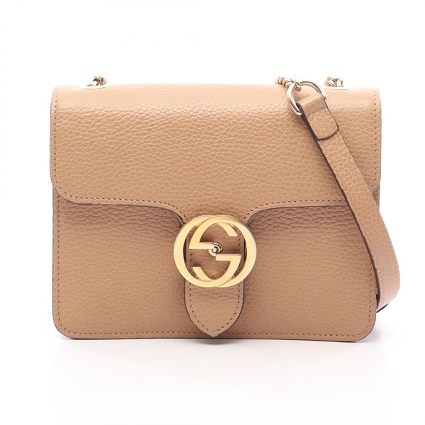 GUCCI Interlocking G Shoulder Crossbody Bag 510304 leather Beige GHW Used Women