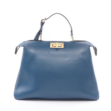 FENDI Peekaboo Soft Large Handbag leather Blue Used Women