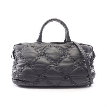 BOTTEGA VENETA Intrecciato shoulder crossbody hand bag leather Black Used Women