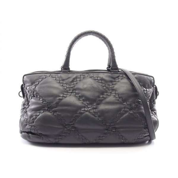 BOTTEGA VENETA Intrecciato shoulder crossbody hand bag leather Black Used Women