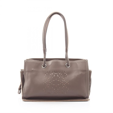 LOEWE Anagram Punching Shoulder Tote Bag leather Beige Used Women