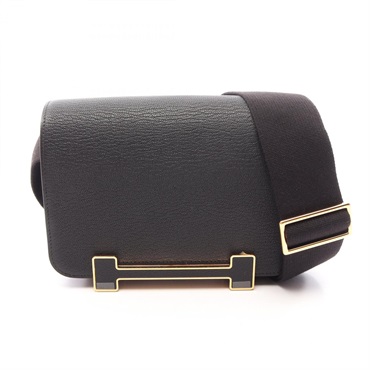 HERMES Geta Shoulder Crossbody Bag Chevre leather Black GHW Used Women B