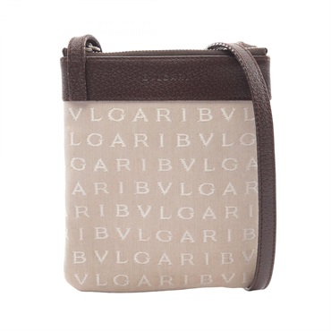 BVLGARI Logo mania Shoulder Crossbody Bag canvas leather Beige Brown Used Women