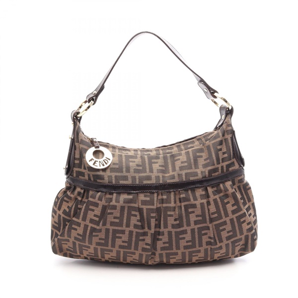 FENDI Zucca Shoulder hand Bag 8BR448 canvas leather Brown Black Used Women