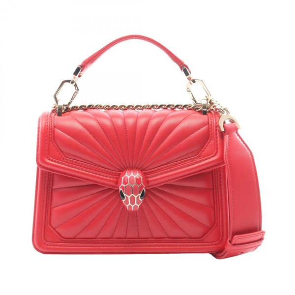 BVLGARI Serpenti Diamond Blast Shoulder Crossbody Handbag leather Red Used Women