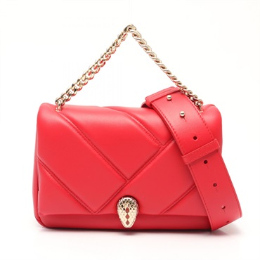 BVLGARI Serpenti Cabochon Shoulder crossbody Handbag leather Red Used Women