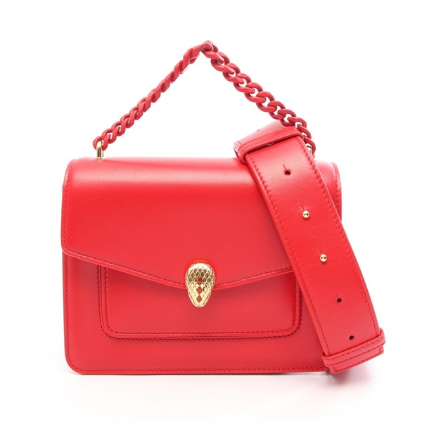 BVLGARI Serpenti Forever Chain Shoulder crossbody Handbag leather Red Used Women