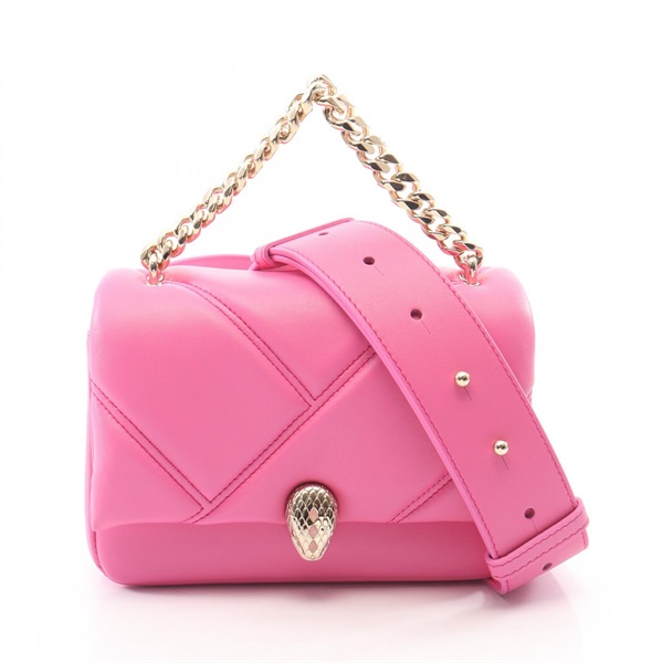 BVLGARI Serpenti Cabochon Mini Chain Crossbody Handbag leather Pink Used Women