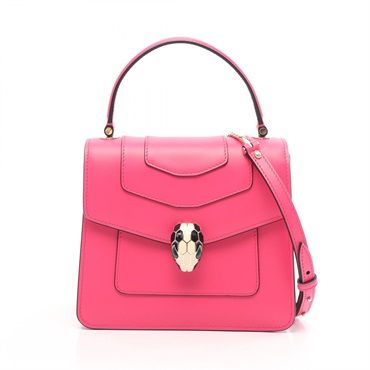 BVLGARI Serpenti Forever Top Handle Shoulder Handbag leather Pink Used Women