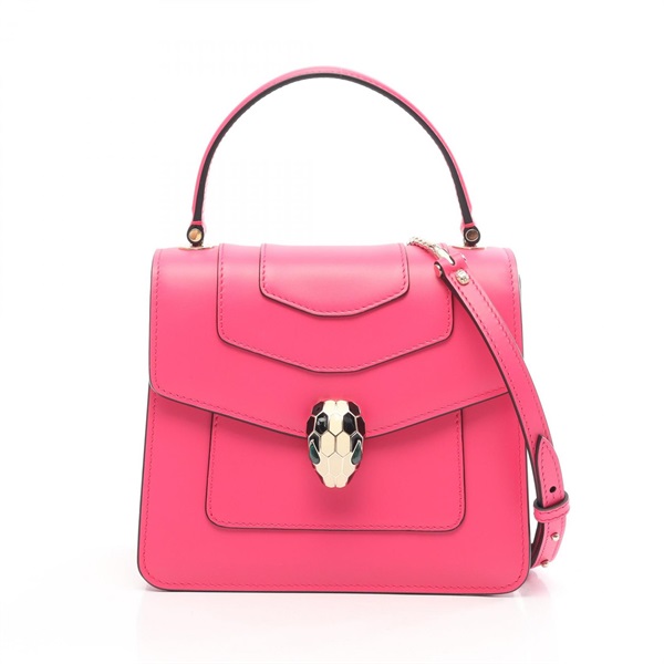 BVLGARI Serpenti Forever Top Handle Shoulder Handbag leather Pink Used Women