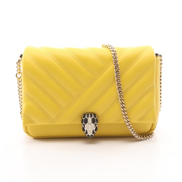 BVLGARI Serpenti Cabochon Chain crossbody Shoulder Bag leather Yellow Used Women