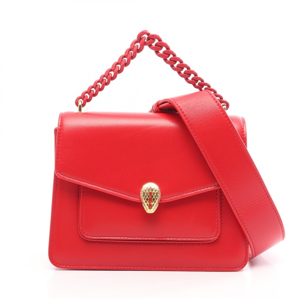 BVLGARI Serpenti Forever CHain shoulder crossbody Handbag leather Red Used Women