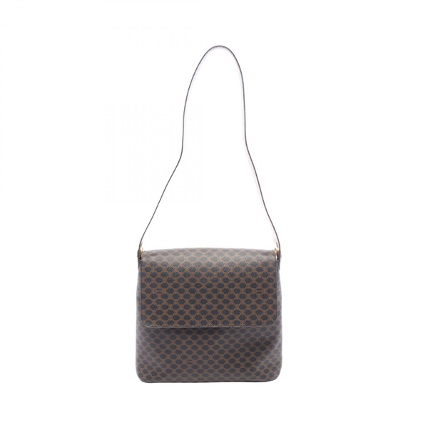 CELINE Macadam Shoulder hand Bag canvas leather Black Brown Used Women