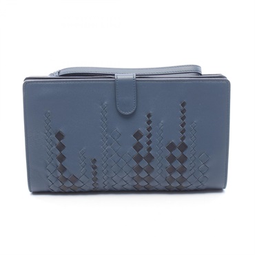 BOTTEGA VENETA micro macro business clutch bag Lambskin leather Blue Black Used