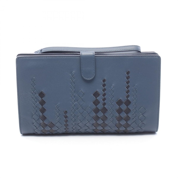BOTTEGA VENETA micro macro business clutch bag Lambskin leather Blue Black Used