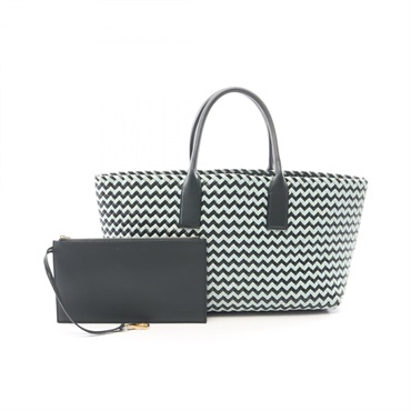 BOTTEGA VENETA Intrecciato Tote Handbag leather Green Blue Used Women