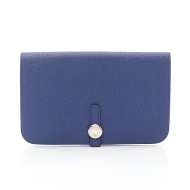HERMES Dogon GM Bifold Purse Wallet TBX002AC Togo leather Blue royal SHW Used T