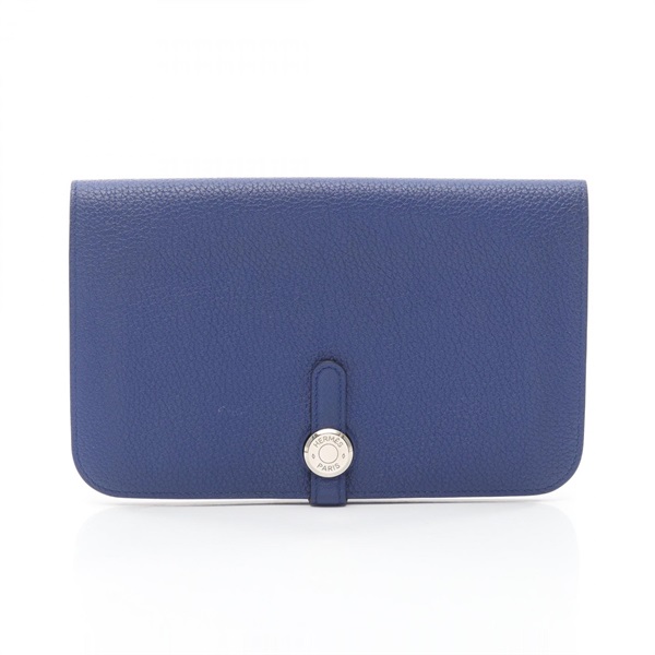 HERMES Dogon GM Bifold Purse Wallet TBX002AC Togo leather Blue royal SHW Used T