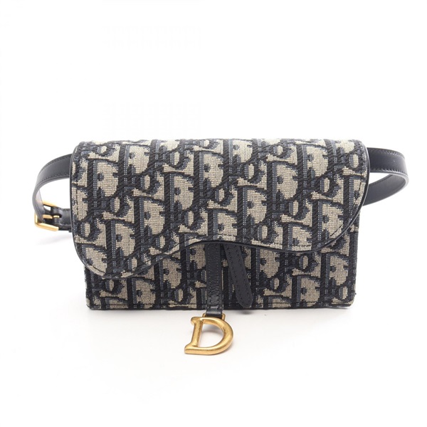 Christian Dior Oblique Saddle Belt Pouch Waist Bag Body canvas leather Navy Used