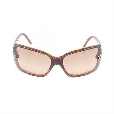 CHANEL COCO Mark Tortoiseshell Pattern Sunglasses 5065 Plastic Rhinestone Used