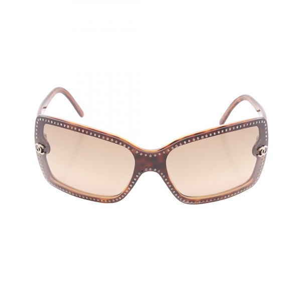 CHANEL COCO Mark Tortoiseshell Pattern Sunglasses 5065 Plastic Rhinestone Used