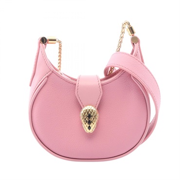 BVLGARI Serpenti Ellipse Micro Chain Shoulder Handbag leather Pink Used Women