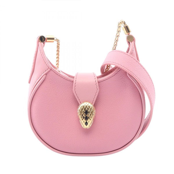 BVLGARI Serpenti Ellipse Micro Chain Shoulder Handbag leather Pink Used Women