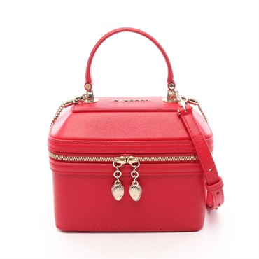 BVLGARI Serpenti Jewelry Box Vanity Chain Crossbody Handbag leather Red Used