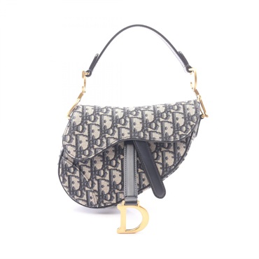 Christian Dior Mini Saddle Oblique Jacquard Handbag canvas leather Beige Navy