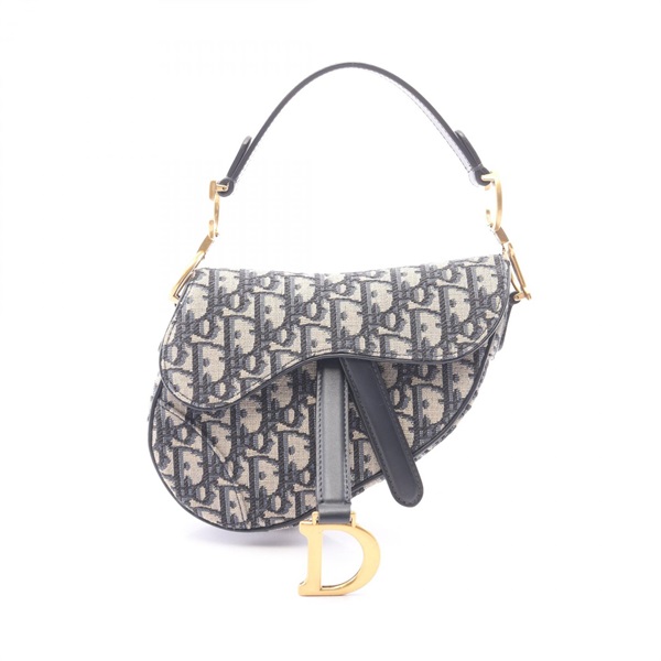Christian Dior Mini Saddle Oblique Jacquard Handbag canvas leather Beige Navy